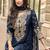 Women navy blue floral embroidered kurta sharara dupatta set