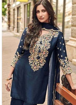 navy blue floral embroidered kurta sharara set festive wear 4