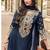 Women navy blue floral embroidered kurta sharara dupatta set