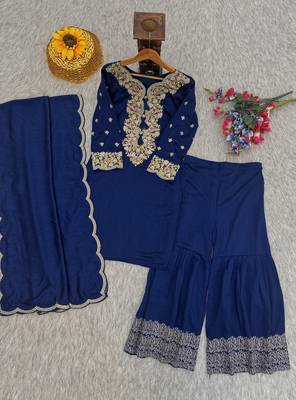 navy blue floral embroidered kurta sharara set festive wear 5