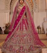 Dazzling Rani Pink Zari Work Silk Bridal Lehenga Choli With Double Dupatta
