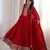 Red embroidered premium pure vichitra silk fully stitched flared anarkali gown