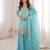 Sky blue embroidered thread work soft crunchy silk fully stitched kurta sharara set
