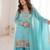 Sky blue embroidered thread work soft crunchy silk fully stitched kurta sharara set