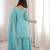Sky blue embroidered thread work soft crunchy silk fully stitched kurta sharara set