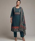 Women green cotton printed kurta pant dupatta set with gota work and lace