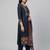Women navy blue cotton printed kurta pant dupatta set with gota work and lace