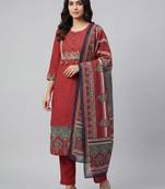 Women red cotton printed kurta pant dupatta set with gota work and lace