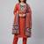 Women orange cotton printed kurta pant dupatta set with hand work and lace