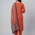 Women orange cotton printed kurta pant dupatta set with hand work and lace