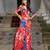 Red printed viscose sharara set