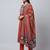 Women orange cotton printed kurta pant dupatta set with hand work and lace