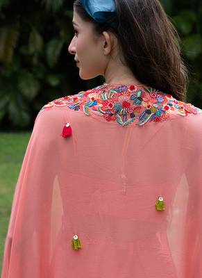 coral pink georgette embroidered co ord set for women 3