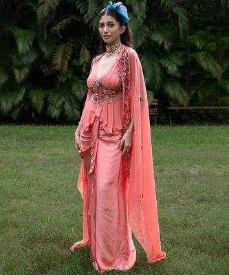 coral pink georgette embroidered co ord set for women 4