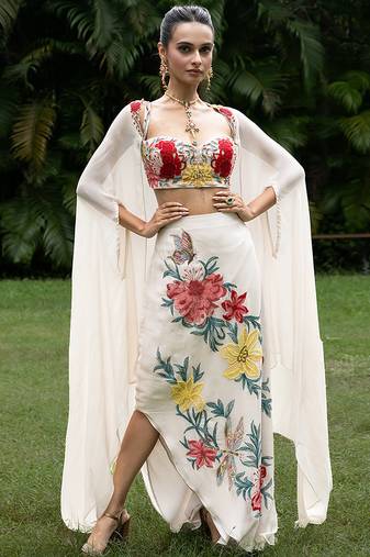 Light grey embroidered viscose co ord set