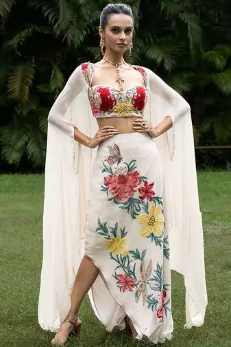 Light grey embroidered viscose co ord set