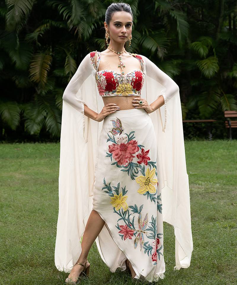 Light grey embroidered viscose co ord set