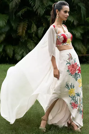 light grey viscose embroidered co ord set for women