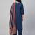 Women navy blue cotton printed kurta pant dupatta set with hand work and lace