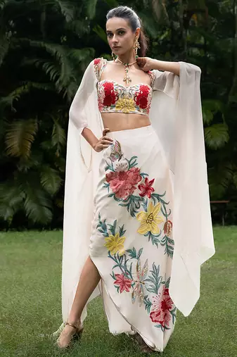 light grey viscose embroidered co ord set for women