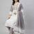 Women white cotton printed kurta pant dupatta set with hand work and lace