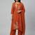 Women orange cotton printed kurta pant dupatta set with hand work and embroidered