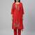 Women red cotton printed kurta pant dupatta set with hand work and embroidered
