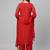 Women red cotton printed kurta pant dupatta set with hand work and embroidered