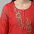 Women red cotton printed kurta pant dupatta set with hand work and embroidered