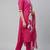 Women pink cotton printed kurta pant dupatta set with hand work and embroidered lace