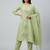 Women light green cotton printed kurta pant dupatta set with hand work and embroidered lace