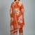 Women orange cotton printed kurta pant dupatta set