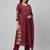 Women maroon cotton printed kurta pant dupatta set with hand work and embroidered