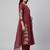 Women maroon cotton printed kurta pant dupatta set with hand work and embroidered