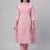 Women light pink cotton printed kurta pant dupatta set with hand work and embroidered