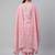 Women light pink cotton printed kurta pant dupatta set with hand work and embroidered