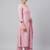 Women light pink cotton printed kurta pant dupatta set with hand work and embroidered