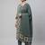 Women green cotton printed kurta pant dupatta set with hand work