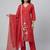 Women red cotton printed kurta pant dupatta set with hand work and embroidered lace