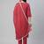 Women red cotton printed kurta pant dupatta set with hand work and embroidered lace