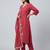 Women red cotton printed kurta pant dupatta set with hand work and embroidered lace