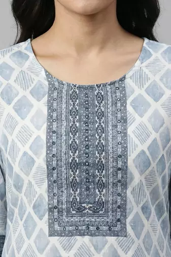 Women white cotton printed kurta pant dupatta set