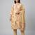 Women yellow cotton printed kurta pant dupatta set with hand work and embroidered lace