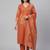 Women orange cotton printed kurta pant dupatta set with hand work
