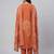Women orange cotton printed kurta pant dupatta set with hand work