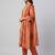 Women orange cotton printed kurta pant dupatta set with hand work