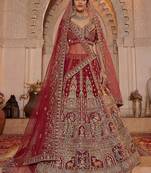 Sensational Red Thread Work Silk Bridal Lehenga Choli With Double Dupatta