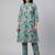 Women green cotton printed a line kurta pant set