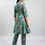 Women green cotton printed a line kurta pant set