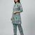 Women green cotton printed a line kurta pant set